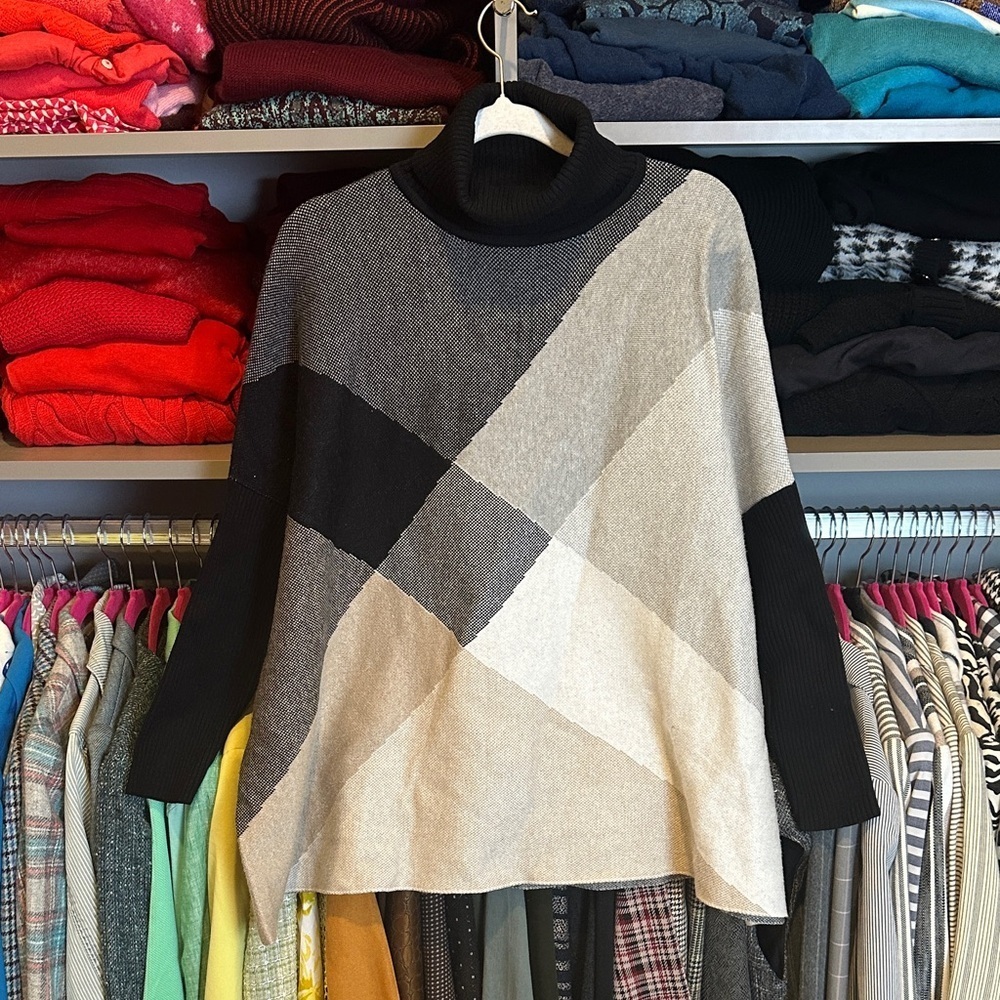Joseph A black/gray/tan plaid dolman long sleeve turtleneck sweater size S